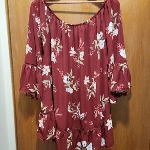Boho Chiffon Top 3/4 Ruffled Bell Sleeves Floral